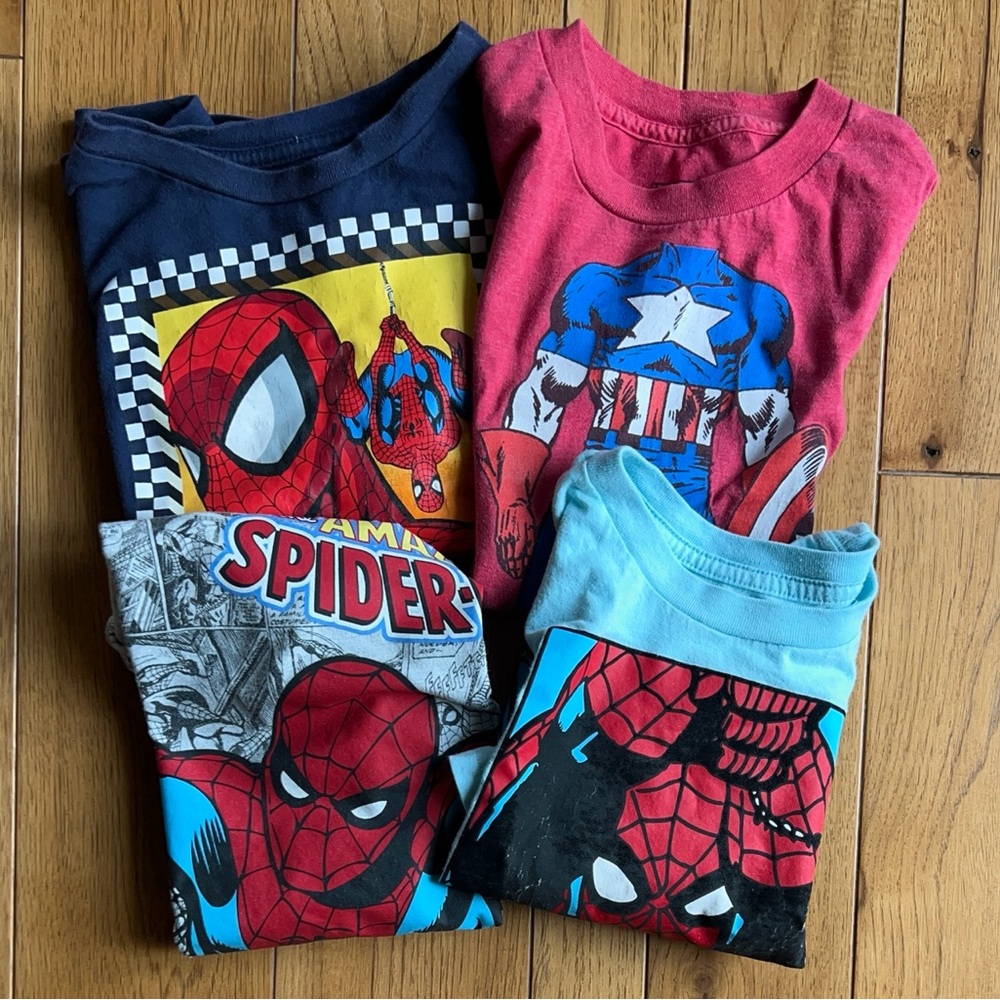 Marvel Kids Short Sleeve Tees, Size 6 - Spider-Man and Captain America